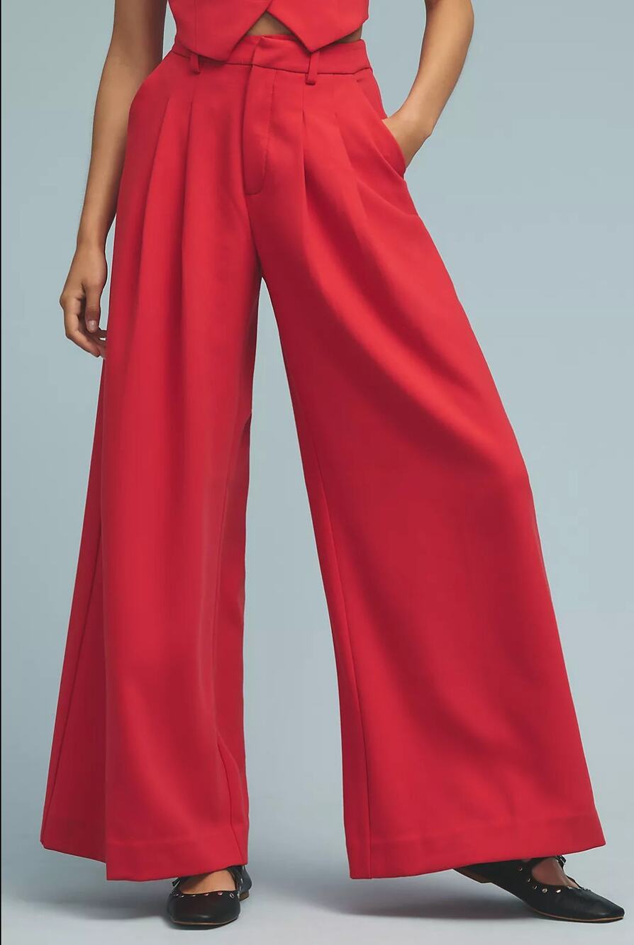 Maeve Anthro Womens Trouser Pants 12 Red The Avery Wide Leg Pleated High Rise